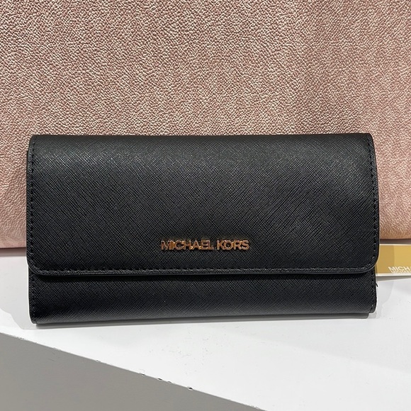 MICHAEL KORS JET SET TRAVEL LARGE TRIFOLD WALLET BLACK COLOR - Picture 4 of 16